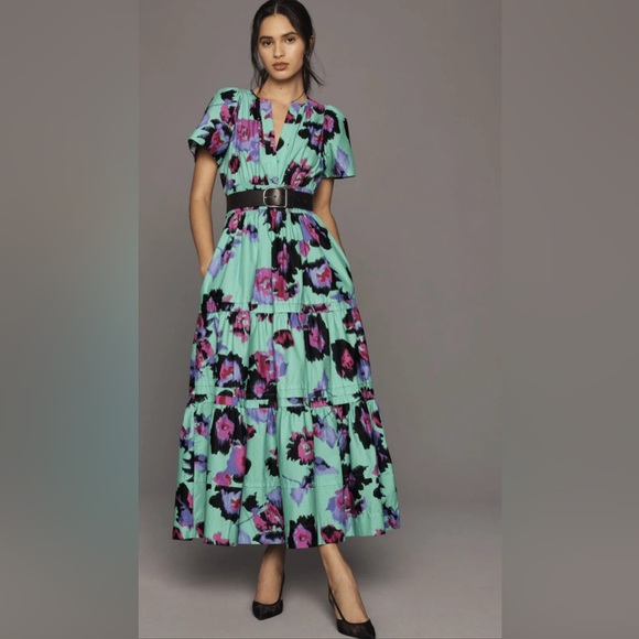 Anthropologie Dresses & Skirts - Anthropologie The Somerset Maxi Dress Teal & Purple Watercolor Floral Size M